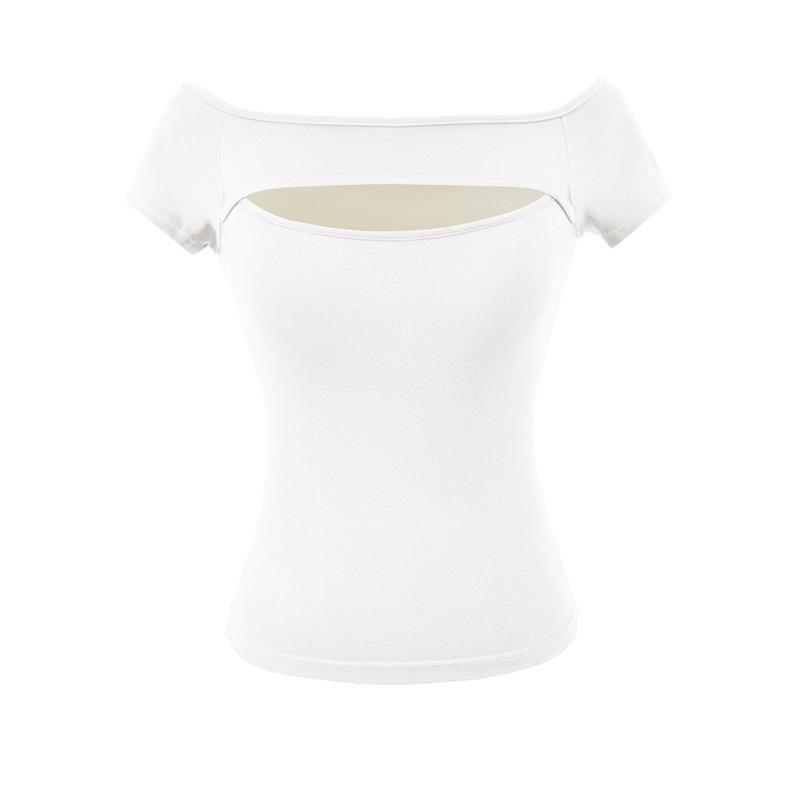 Chic One-Shoulder Hollow Short-Sleeve Women's Slim-Fit T-Shirt
