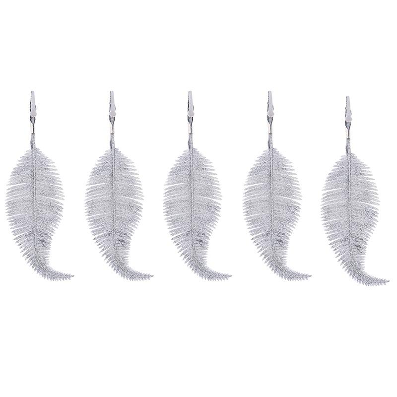 5Pcs Glittering Feather Artificial Leaves Clip Christmas Tree Ornaments Navidad New Year Wedding Christmas Party Home Decoration