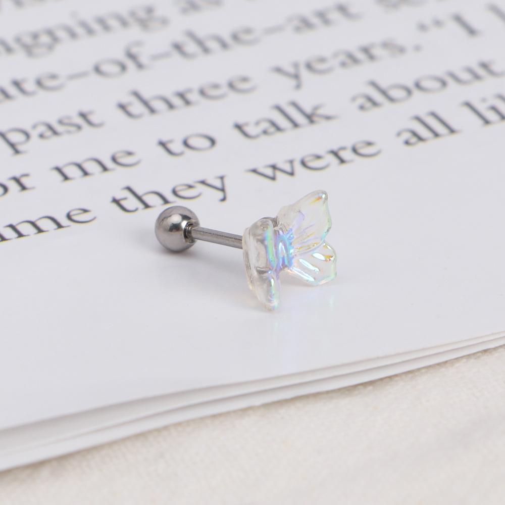 Geometric Transparent Women Titanium Steel Rainbow Stud Earrings Tragus Earrings Butterfly