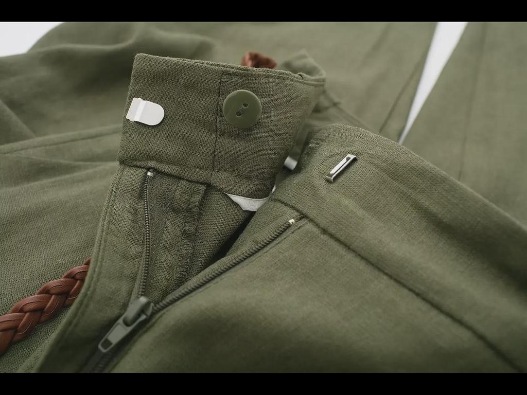 2024 Καλοκαίρι Ευρωπαϊκό & Αμερικάνικο Στυλ Ψηλόμεσο Λινό Μίγμα Ρετρό Ίσιο Παντελόνι για Γυναίκες