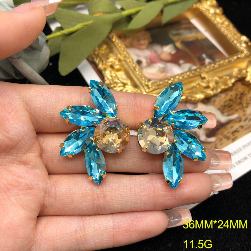 

NISHIZAWA Blue Beads Stud Earrings for Women Hyperbole Palace Style Vintage Jewelry Luxury Dinner Party Aretes De Mujer