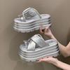 Fashion 8CM Roman Bling Crystal Slippers Women Summer New Fashion Sequins High Platform Open Toe Beach Slippers Leather Sandals Slide