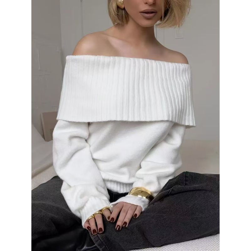 European and American Autumn and Winter New Sexy off-Shoulder Shoulder-Baring Knitting Sweater Sexy off Shoulder Sweater