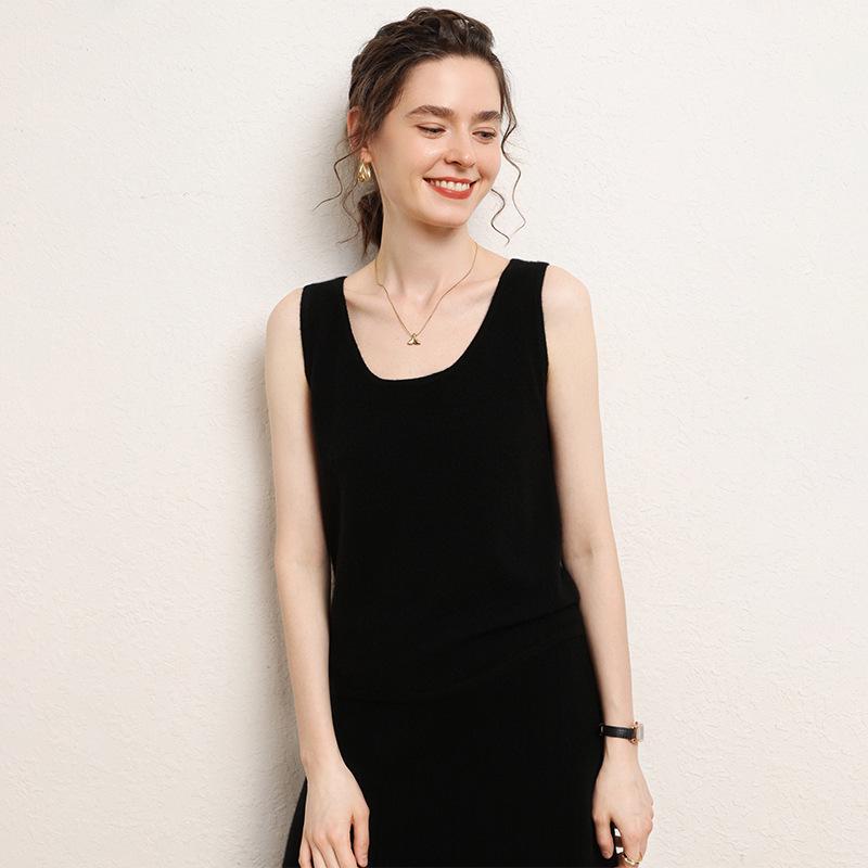 Women's Cashmere Knit U-Neck Vest - Autumn/Winter Style, Wide Shoulder Strappy Base Layer, Versatile and Simple.