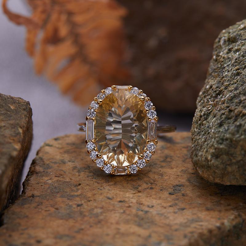 S925 Sterling Silver Natural Citrine Color Treasure Ring High Jewelry Niche Large Carat Index Finger Ring