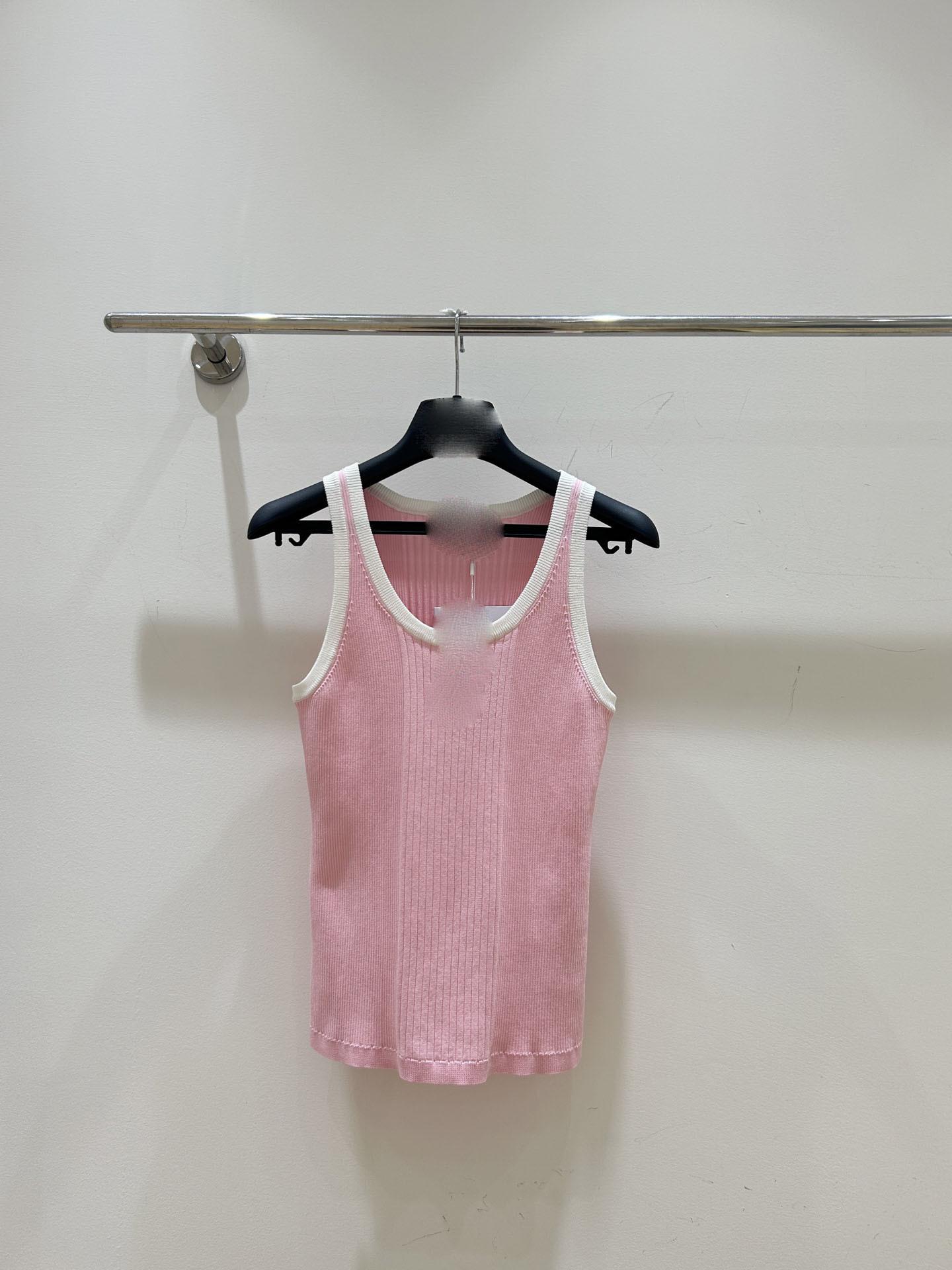 2026 summer new color matching edge versatile basic round neck knitted vest slim-fitting and thin top S розовый