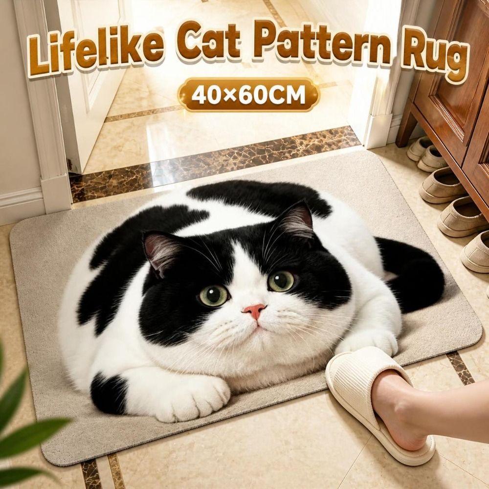 Diatomite Entryway Rug Absorbent Pet Floor Mat Practical Cat Print Doormat Hallway