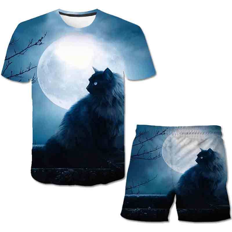 Neonati maschi Abbigliamento Animali gatto 3D T-shirt Set Estate Bambini Abbigliamento casual Set di cartoni animati per ragazzi Ragazze 1-14 anni Vestito per bambini