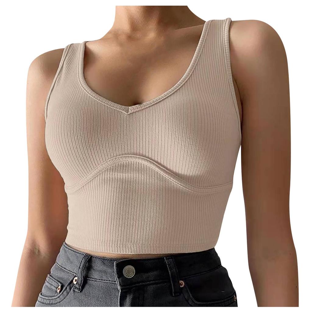 Ladies Casual Solid Color Sexy Deep V-neck Navel Bust Stitching Stretch Knit Vest