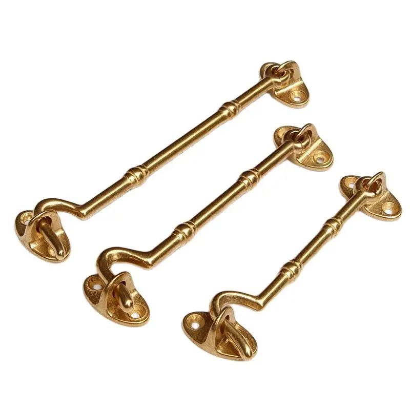 

2 шт. Суцільна латунь Вінтажний кабінний гачок-петля Засув Вітрозахисний замок Безшумний стопор для вікна сараю Засувка Бамбук L10.5cm латунний