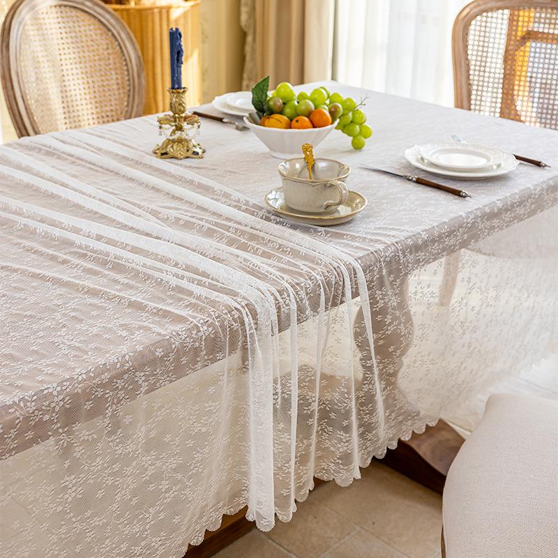 1pc Pastoral Style Tablecloth Embroidered White Lace Drape Table Cloth Rectangular Coffee Tablecloth Wedding Atmosphere Sense
