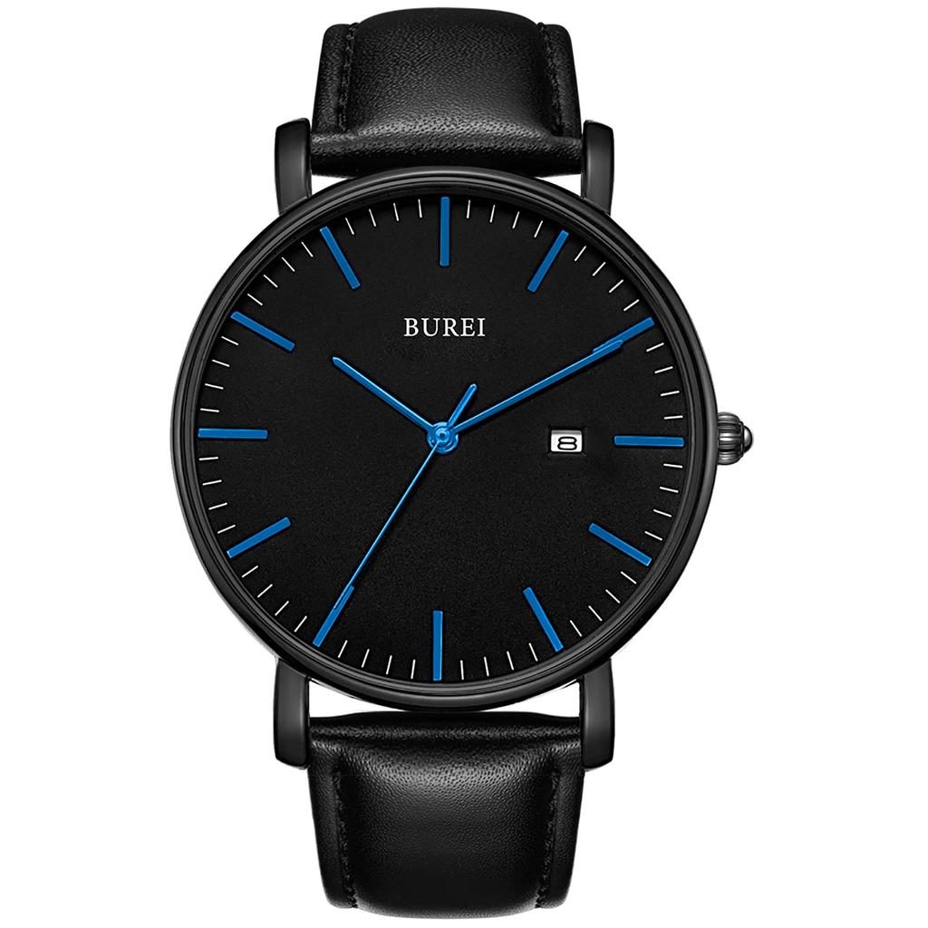 BUREI Men's Leather Watch, Simple and Stylish, Waterproof, Analog, Popular, Date Display, Business, Brand, Gentleman, Slim, Men's Watch G