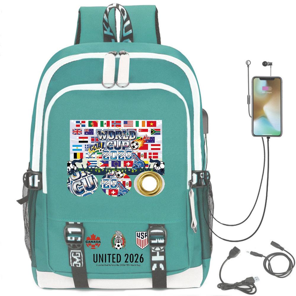 Football Star Printed Schoolbag Backpack Usb Charging Student Backpack Computer Bag