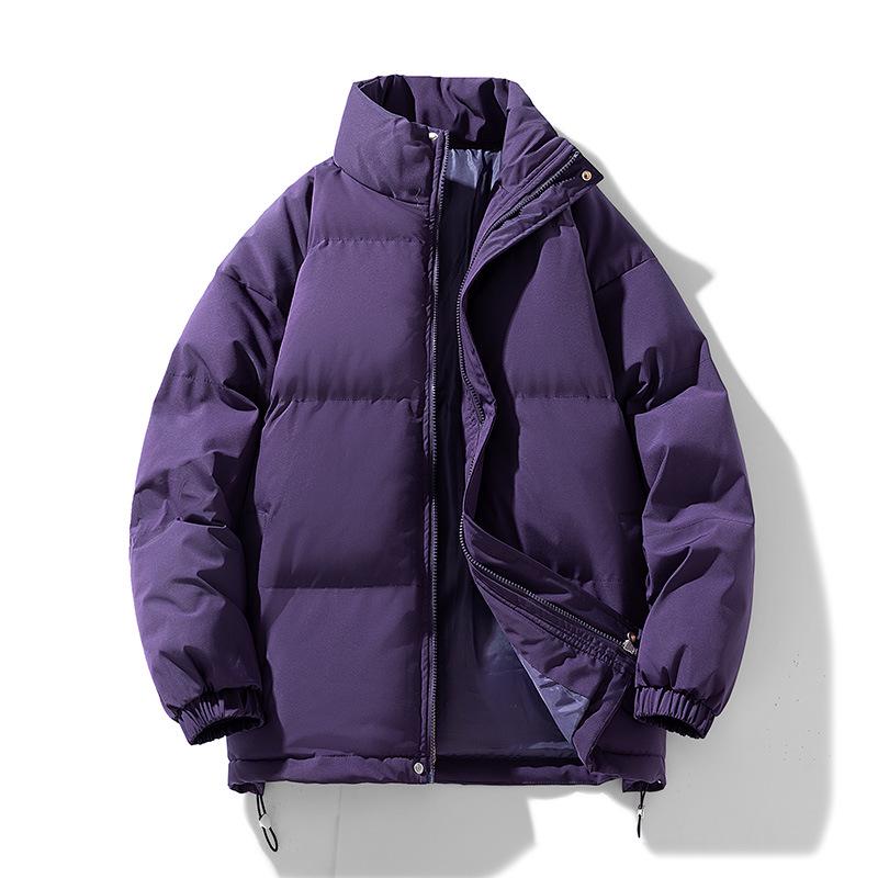 Men's Trendy Winter Down Coat: Loose, Thick Cotton-Padded Stand-Up Collar Jacket, Solid Color, Versatile Outerwear for Couples