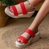 Women's Summer Wedge Thick-Soled Woven Slide Sandals, Beach Casual Footwear, Available In Large Sizes.