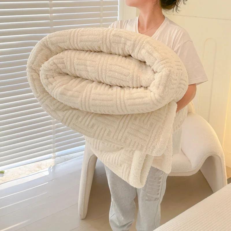 Taft Lamb Fleece Blanket Double Layer Thickened Jacquard Blanket Multifunctional Casual Nap Blanket