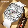 SANDA Fashion Trend Men's Watch Square Dial Hollow Design Luminous Waterproof Multifunction Calendar Week Casual Men's Watches