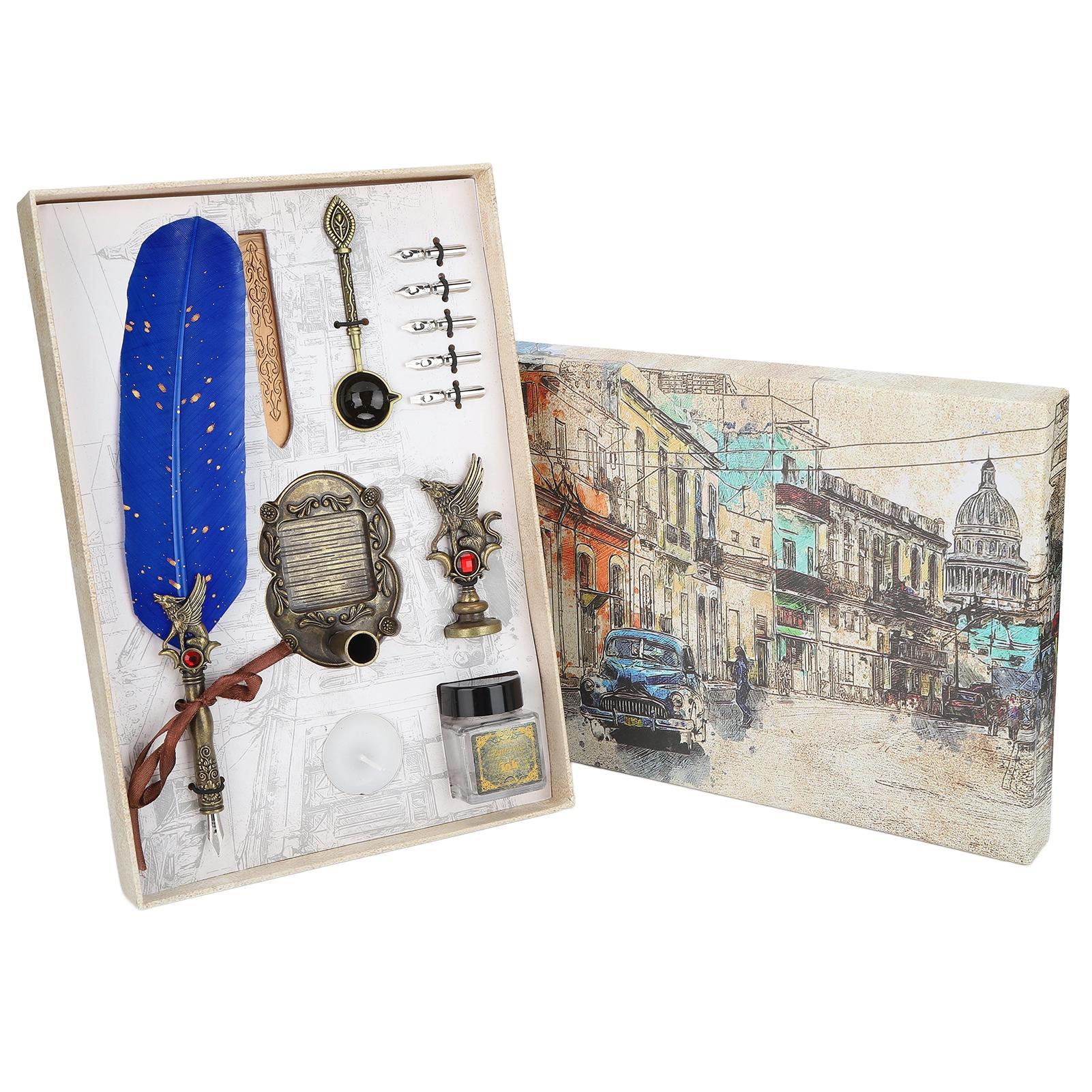 Набор перьевых ручек Ретро Классический стиль Перо для каллиграфии Набор перьевых ручек Праздничный подарок Blue