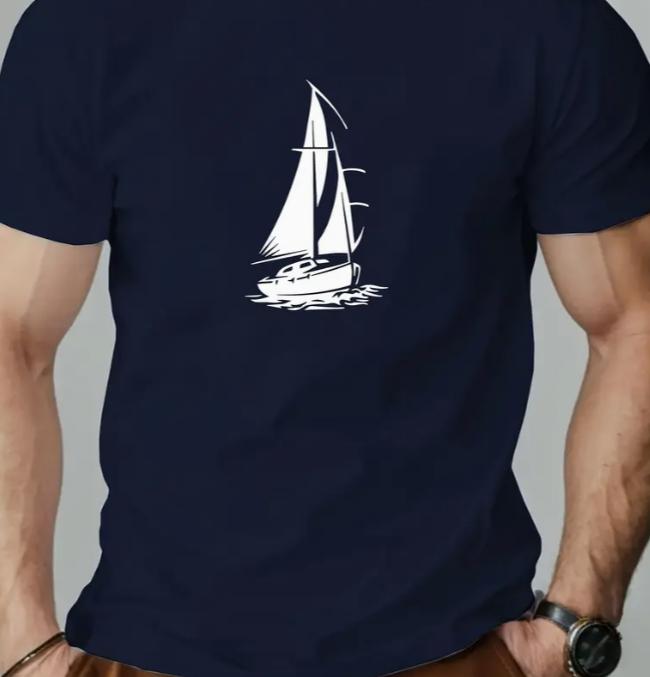Unisex Casual Sailboat Graphic Summer TShirt Breathable Round Neck Short Sleeve Tee for Beach Outdoor Casual Attire