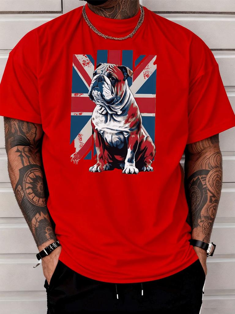 Unisexs Crew Neck British Flag Bulldog Graphic Short Sleeve Cotton Tee Casual Summer Streetwear Loose Basic Daily Outdoor Wear Top