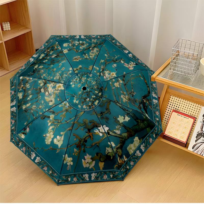 

Floral Pattern Umbrella Theme Automatic Umbrella Compact 8-Rib Design Sturdy Construction Durable Umbrella Stylish Accessory