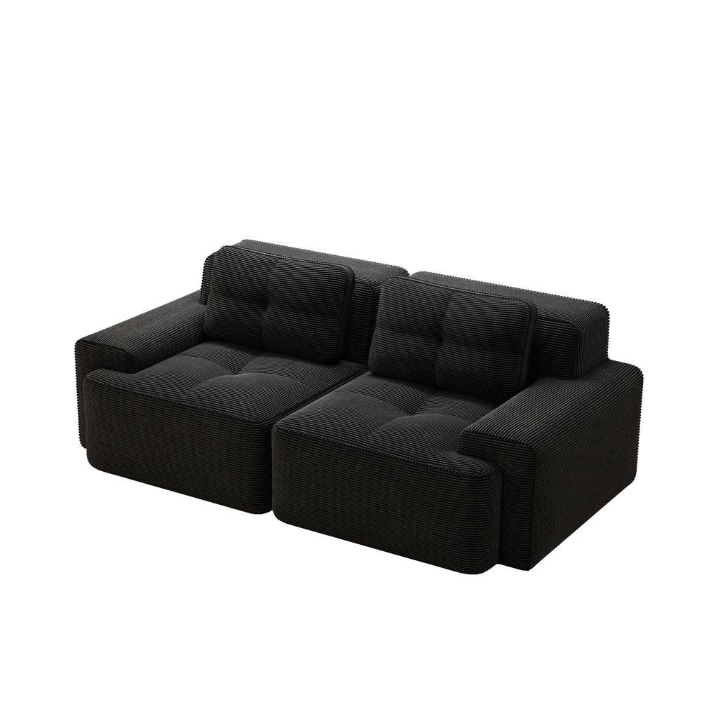 Modulares Sofas ohne Armlehnen, Modernes Wohnzimmersofa mit tiefer Sitzfläche, Bequemes Cord-Wolkensofa, Zweisitzer Kleines Sofa, Schlafsofa, Schwarz
