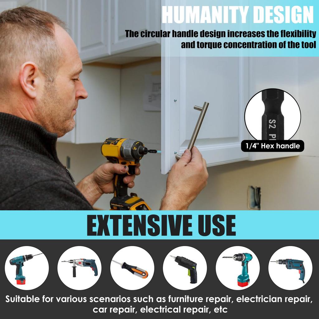 21Pcs/Set S2 Alloy Steel 1/4 Inch Hex Shank Magnetic Screwdriver Bits Set with Extension Bar for Power Tools
