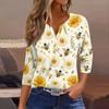 Women's T-Shirt Print Button 3/4 Sleeve Daily Weekend Fashion Basic V-Neck Regular Top