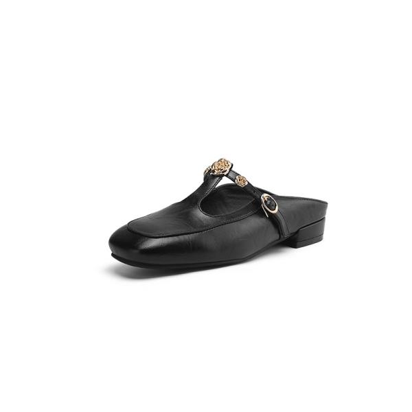 Fashion Slippers Women Summer Shoes Low Cover Toe Rivet Slides PU Rubber Rome Hoof Heels Fabric Shoes Low Ladies' Slippers Cover Toe Riv