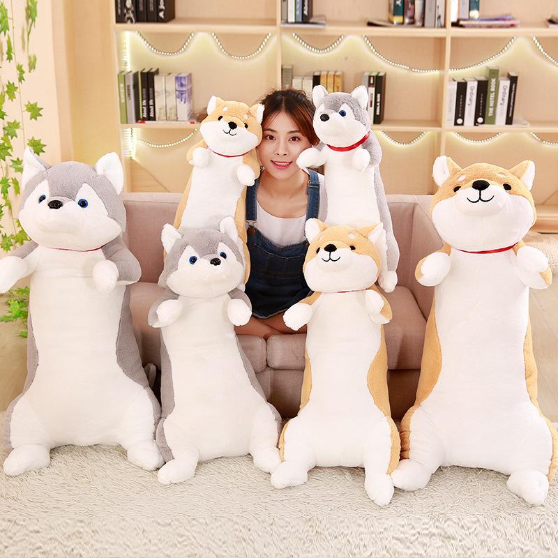 Adorable Shiba Inu Dog Pillow Stuffed Animals Husky Plush Doll Toys Cartoon Hug Pillow Long Nap Sleeping Pillow Bed Cushion Gift