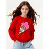 European sizes Girls Soft Crewneck Sweatshirt Pink Ice Cream Cone with Waffle Pattern, Casual All-Match, Ideal Holiday Present