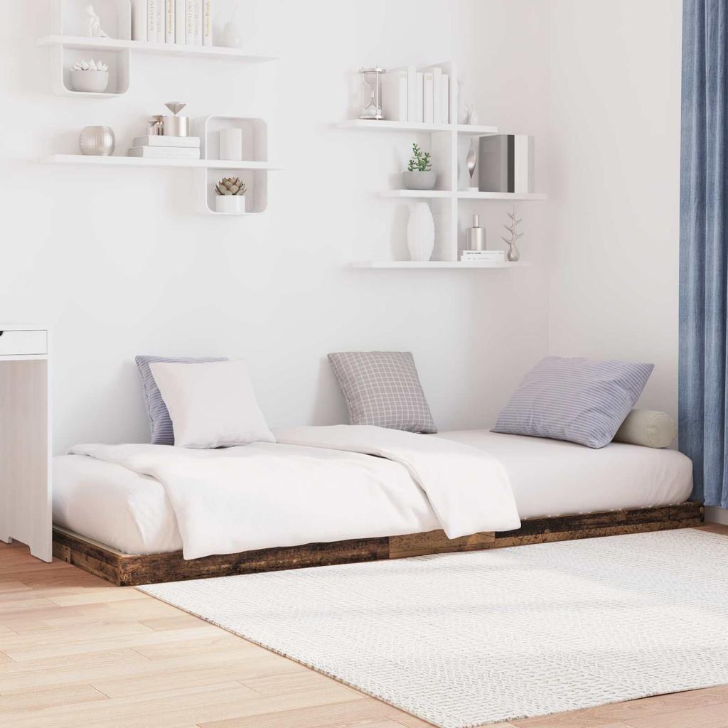 Floor Bed Frame Reclaimed Wood Look 75 x 190 cm Particleboard