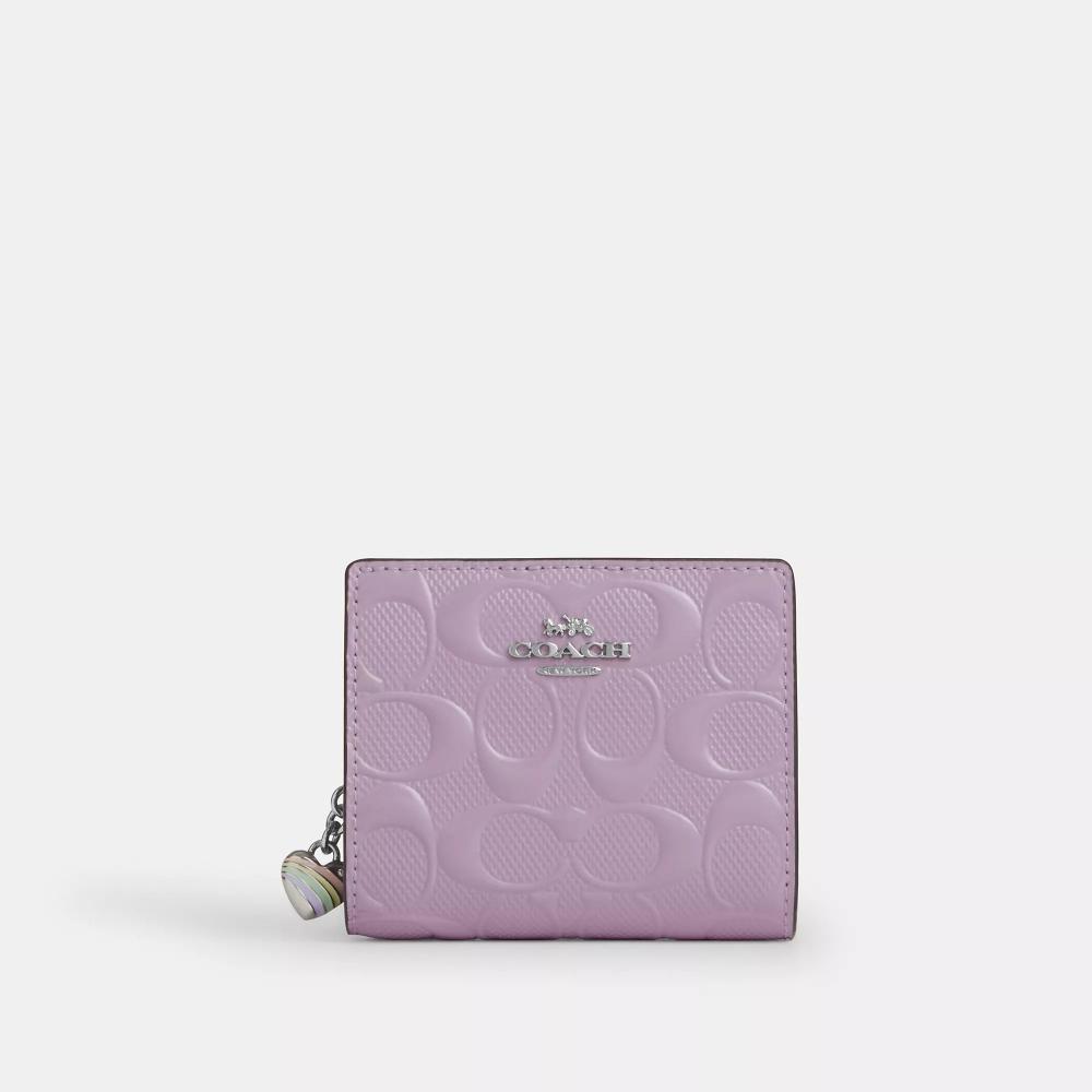 Coach Snap Wallet In Signature Leather With Heart Charm Silver