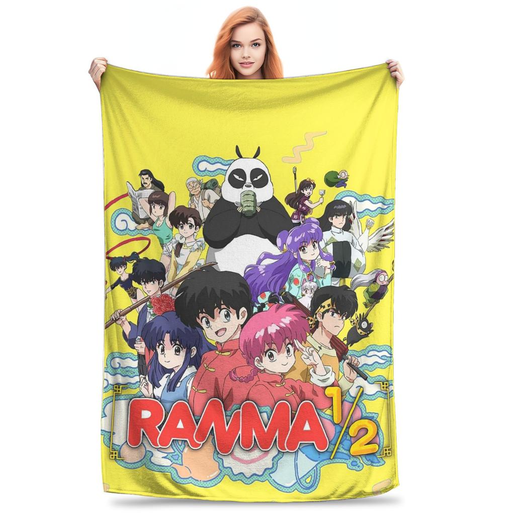 P-chan Ryoga Lost Pig Ranma 1⁄2 Adventure Comedy Blankets Flannel Sofa Throw Blanket for Bedroom Office Throws Bedspread Quilt