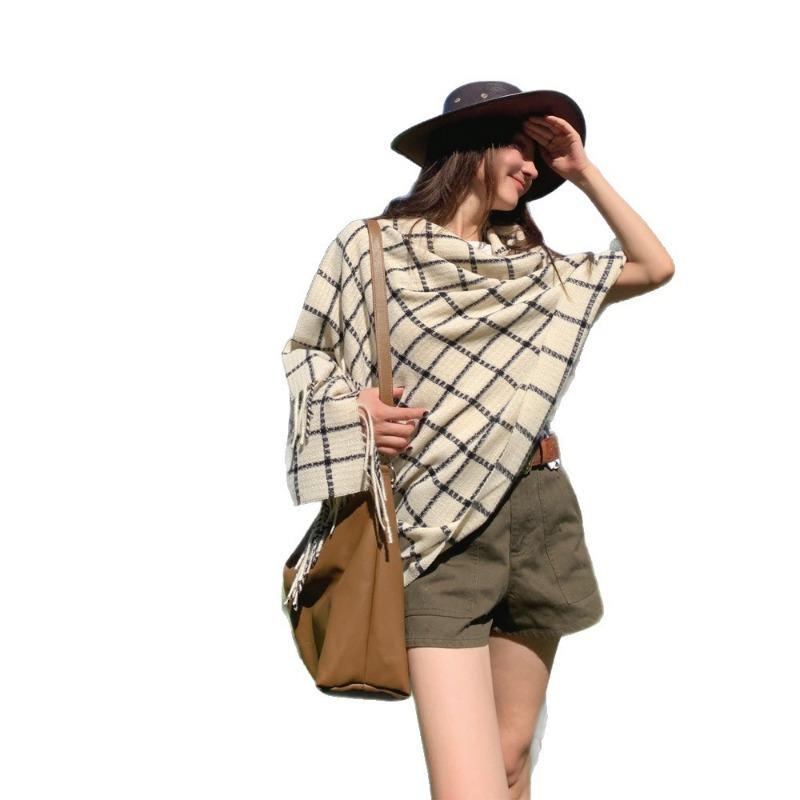 Soft waxy plaid scarf for girls to keep warm in winter Thickened scarf Retro plaid knitted scarf New
