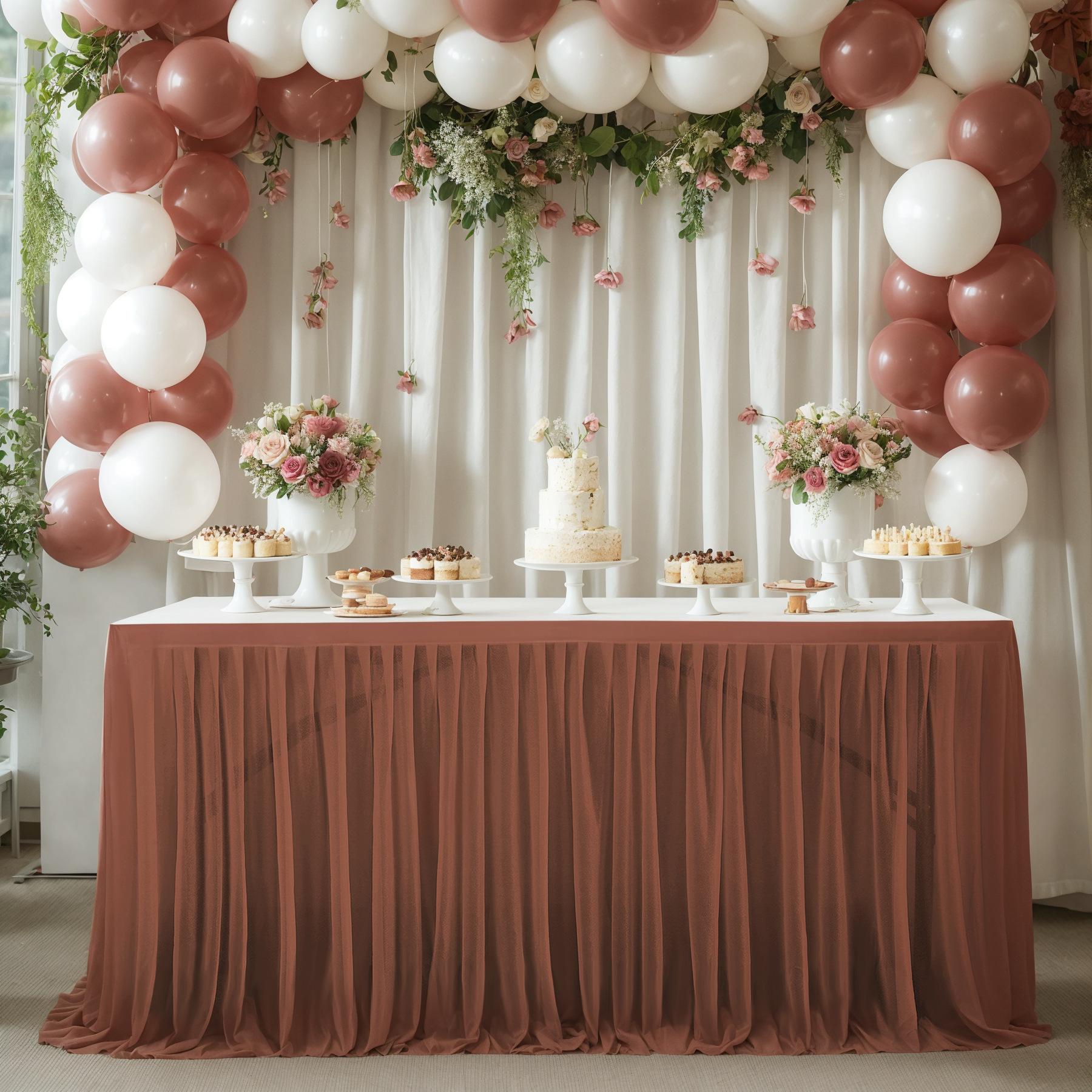 

4/6/9/14FT New Rectangle Terylene Table Skirt Table Cloth Solid Color Streak Wedding Party Dining Room Holiday Party Table Skirt 4FT(1.22mx77cm)