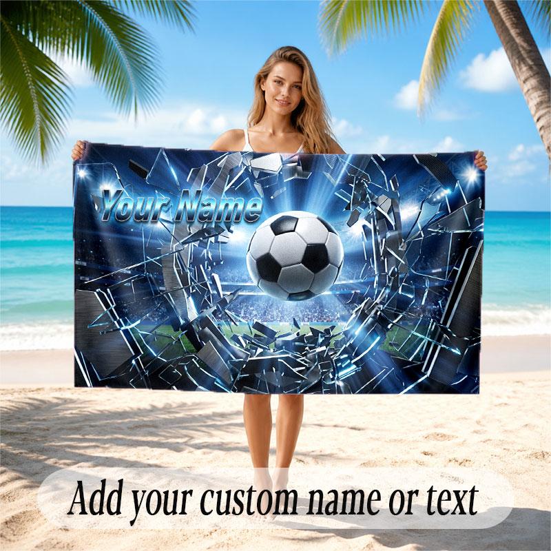 Soccer Theme Beach Towel Personalized Custom Name & Text Soft Quick Dry Beach Towel for Swimming Travel