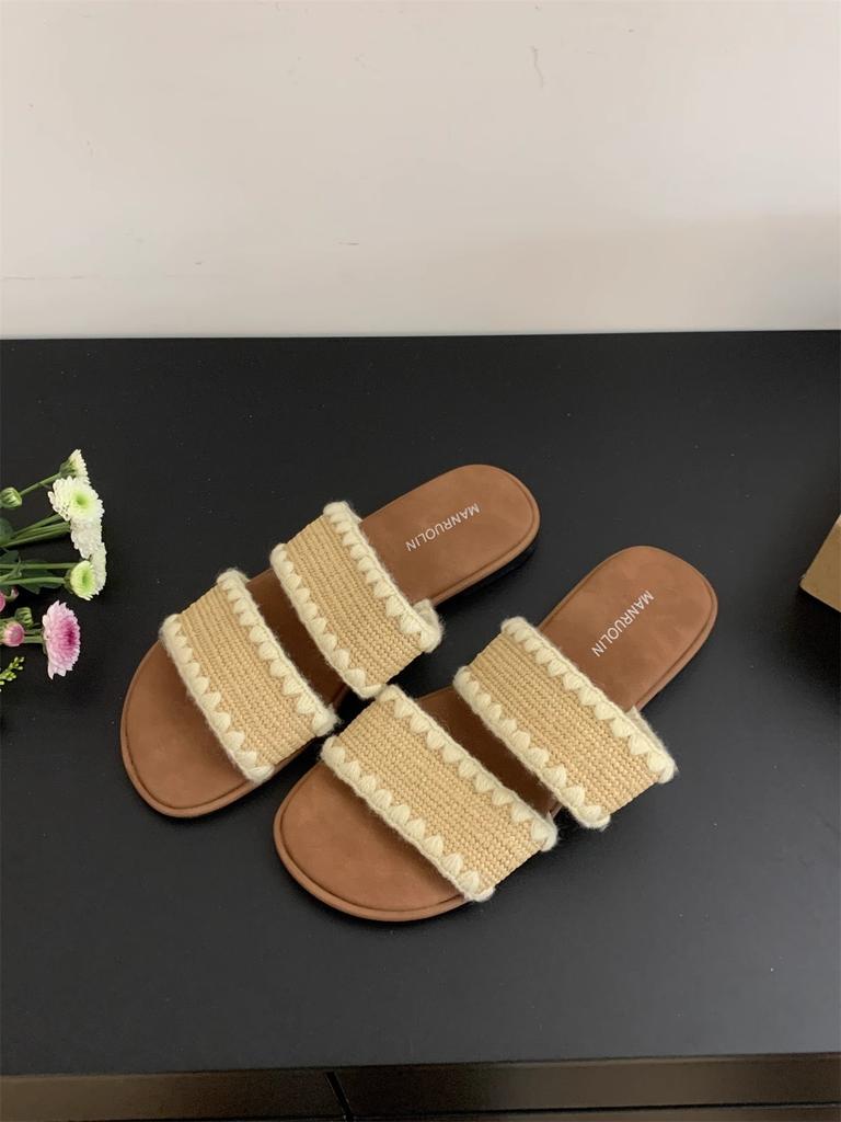 Ethnic Style Woven Cross-strapped Open-toed Flat-bottomed Slippers for Women's Summer Wear Bohemian Seaside Vacation Beach Sandals