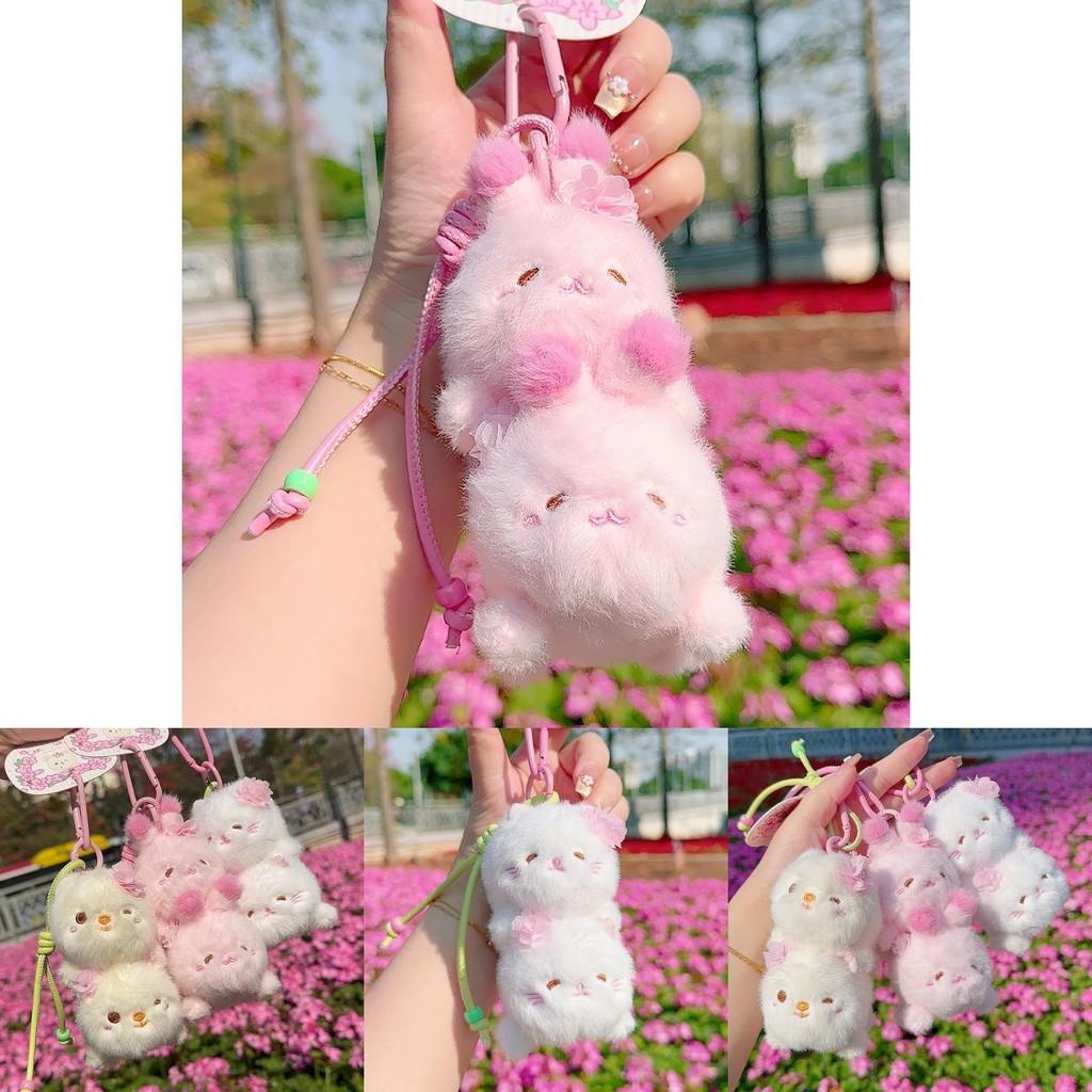Sakura Season Cat Bear Rabbit Animal Plush Keychain With Hanging Strap For Bag Decor