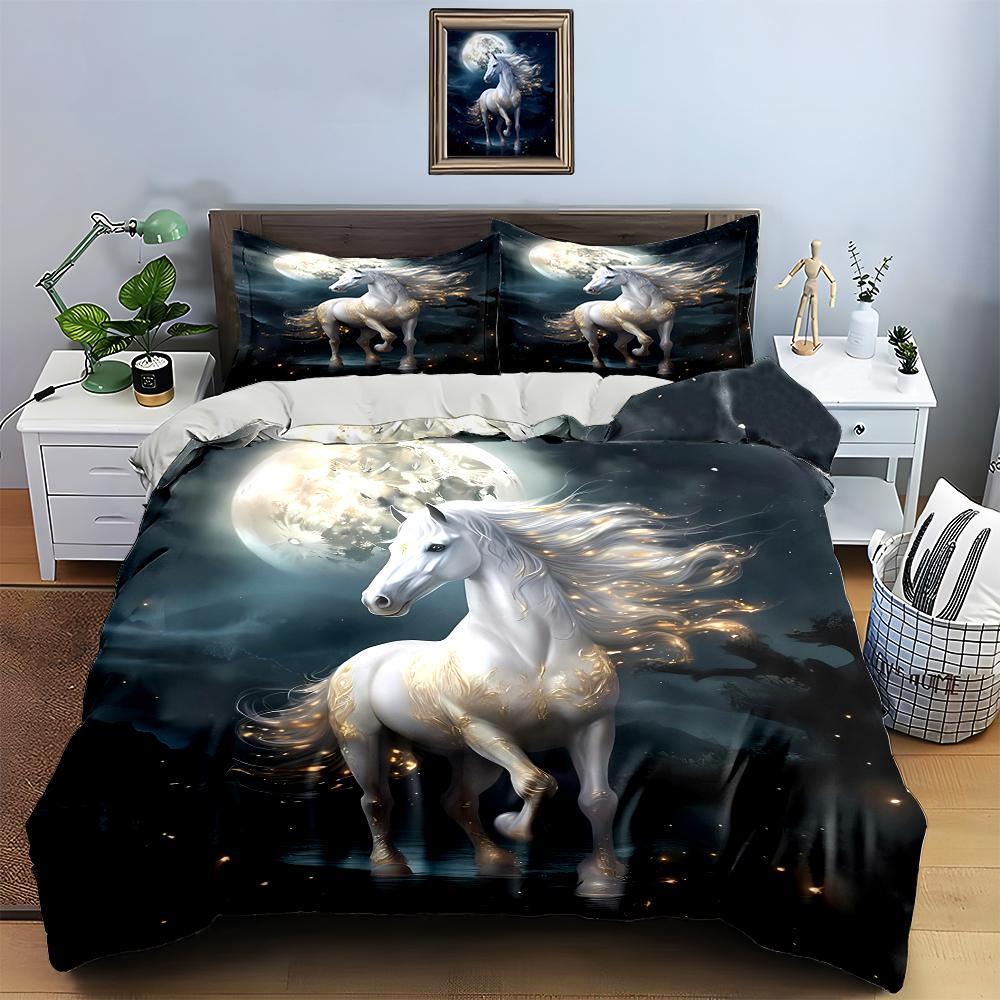 White Horse Design Bedding, Duvet Cover Sets, Duvet Covers, Pillowcases, Birthday Gifts (1 * Duvet Cover 2 * Pillowcases, Without Duvet Insert)
