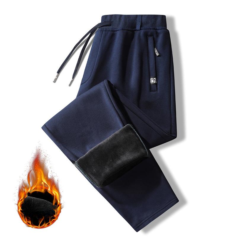 Men's Thick Winter Fleece Pants Men's Plus Size Wide Leg Sweatpants Trendy Warm Straight Leg Sports Casual Pants