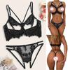 Women Bra Set Nightwear All Seasons Black Breathable Briefs
