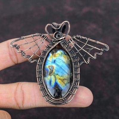 Labradorite Pendant Copper Wire Wrapped Pendant Gemstone Pendant Halloween Jewelry Handmade Copper Wire Jewelry Butterfly Pendant For Gift