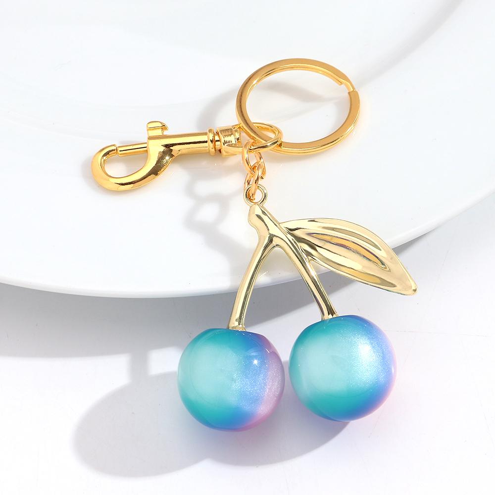 New Trendy Gradient Iridescent Cherry Resin Pendant Keychain for Women Bag Charm Decoration Jewelry Car Accessories Keyring Gift