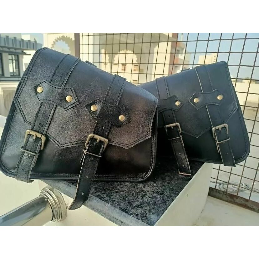 Combo Of Black Vintage Δερμάτινη τσάντα 3 σέλων για μοτοσικλέτα Panniers Πλαϊνή τσάντα εργαλείων