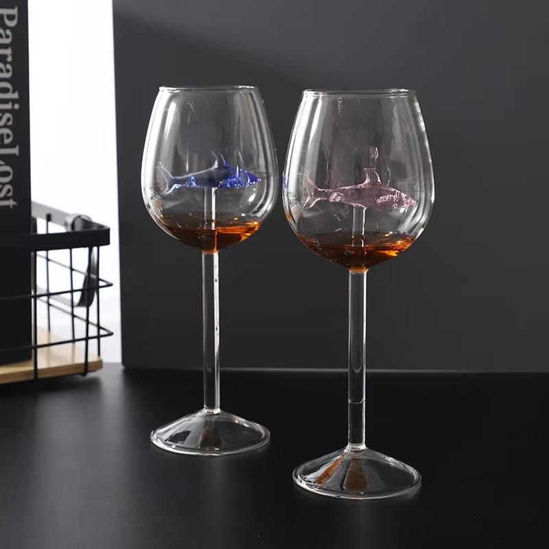 3D Crystal Glass Shark Dolphin Red Wine Glasses Goblet Creative Cocktail Cup for Home Bar Hotel Three-Dimensional Drinkware Set