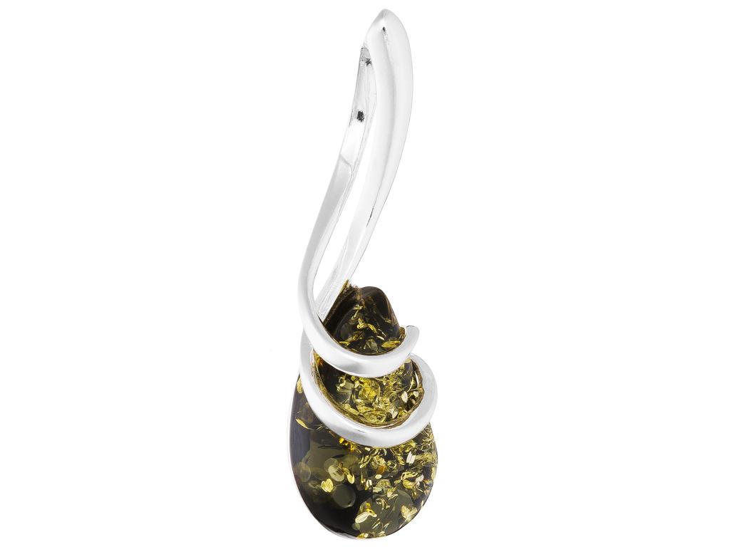 Short Silver Drop Necklace with Green Amber Teardrop Amber 42