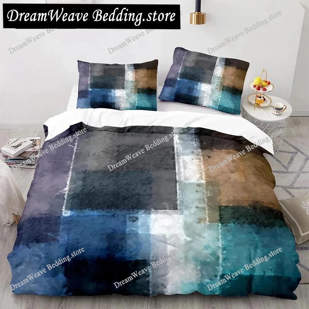 Art Green Blue Black Striped Plaid Patch Style Duvet Cover Pillow Case Bedding Set Quilt Cover Double Bed Home Textile963963