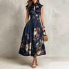 European and American women's clothing, temperament sleeveless digital printing long dress three-dimensional flower slim dress