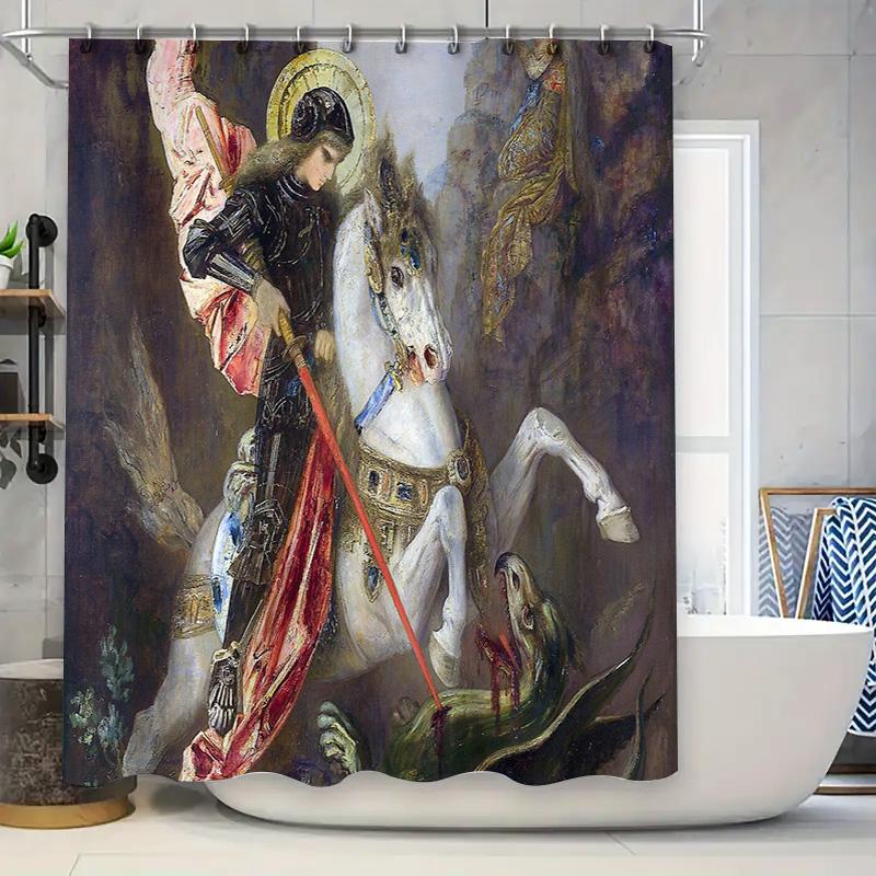 

Medieval Knight Tapestry Shower Curtain Vintage Battle Horse Wall Hanging Backdrop Gothic Decor Home Decoration Artistic Design W60H190(CM)-1 Pcs